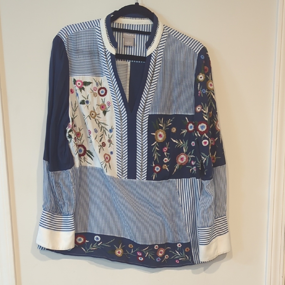 Chico's Floral Embroidered Tunic, Womans Large, Size 12/14 (Chico's 2)